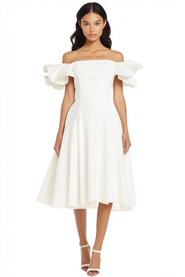 White Satin Off The Shoulder A Line Graduation Dress